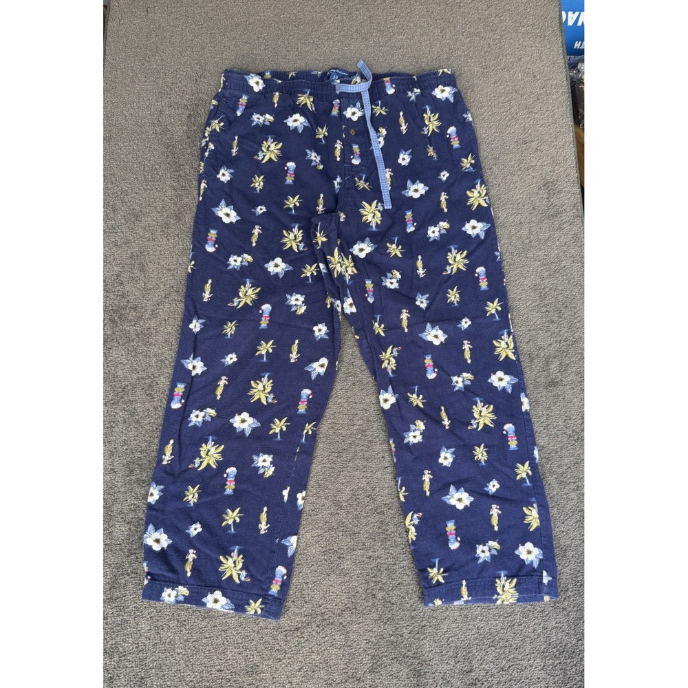 Tommy Bahama Mens Navy Blue Tropical Holiday Hula Pajama Pants Large Cotton